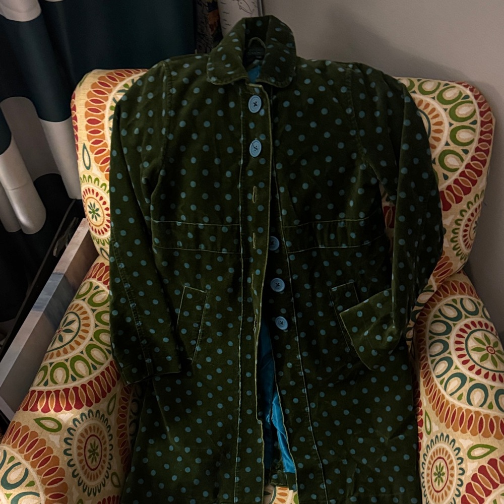 Mini‎ Boden Green Polka Dot Kids Trench dress Coat. EUC